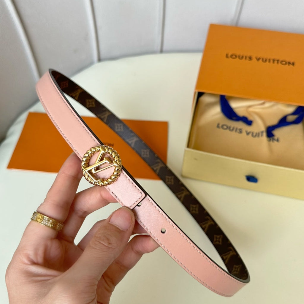 LV Circle Nautical 20mm Reversible Belt Gold Buckle Pink Brown Lambskin