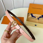 LV Circle Nautical 20mm Reversible Belt Gold Buckle Pink Brown Lambskin