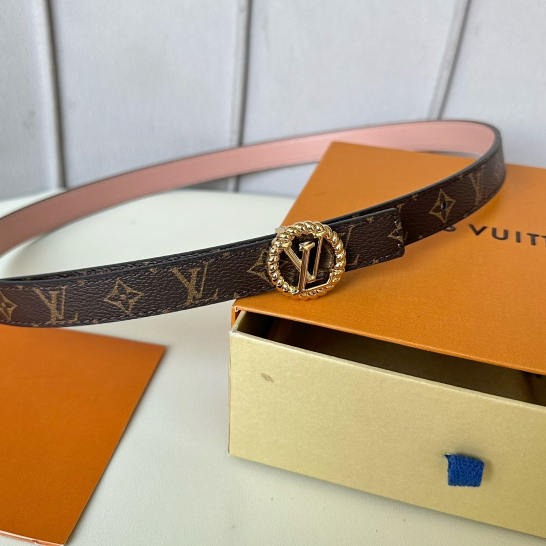 LV Circle Nautical 20mm Reversible Belt Gold Buckle Pink Brown Lambskin
