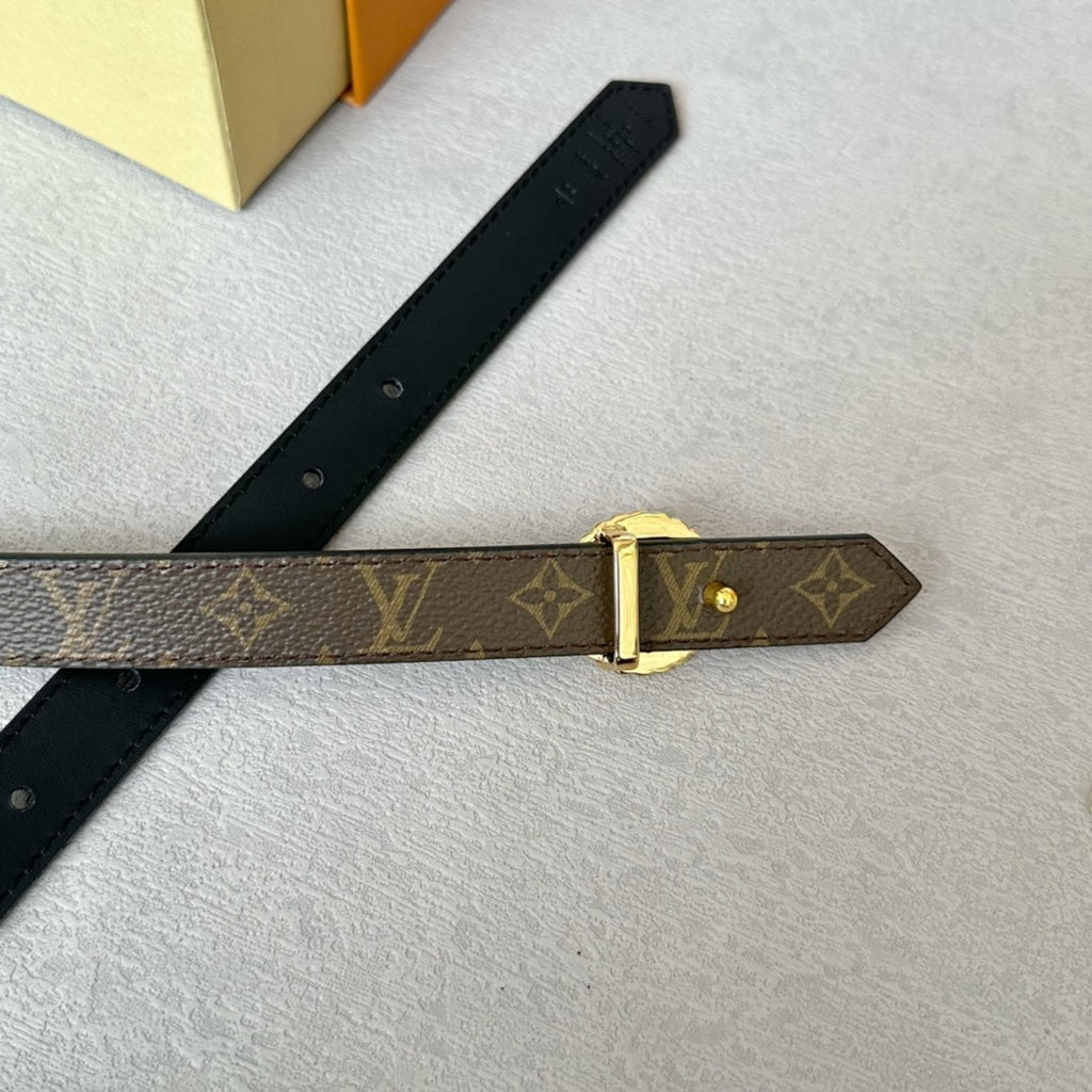 LV Circle Nautical 20mm Reversible Belt Gold Buckle Black Brown Lambskin