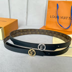 LV Circle Nautical 20mm Reversible Belt Gold Buckle Black Brown Lambskin