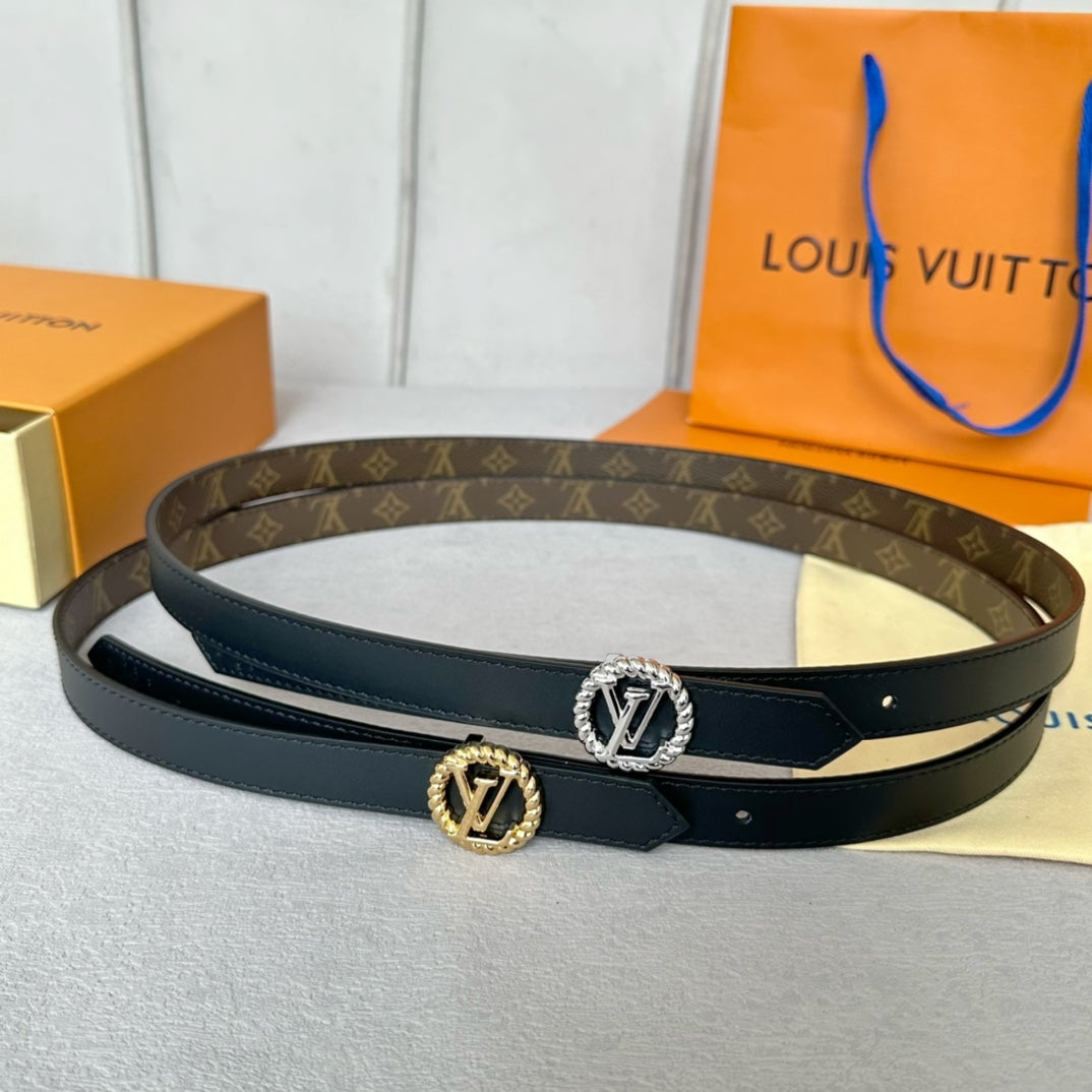 LV Circle Nautical 20mm Reversible Belt Gold Buckle Black Brown Lambskin