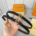LV Circle Nautical 20mm Reversible Belt Gold Buckle Black Brown Leather