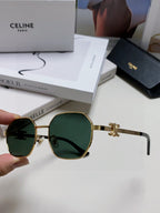 TRIOMPHE SUNGLASS 497821 IN GOLD METAL DARK TEAL LENSES