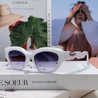 LOGO CAT EYE SUNGLASSES 513007 IN WHITE ACETATE WAVY FRAME