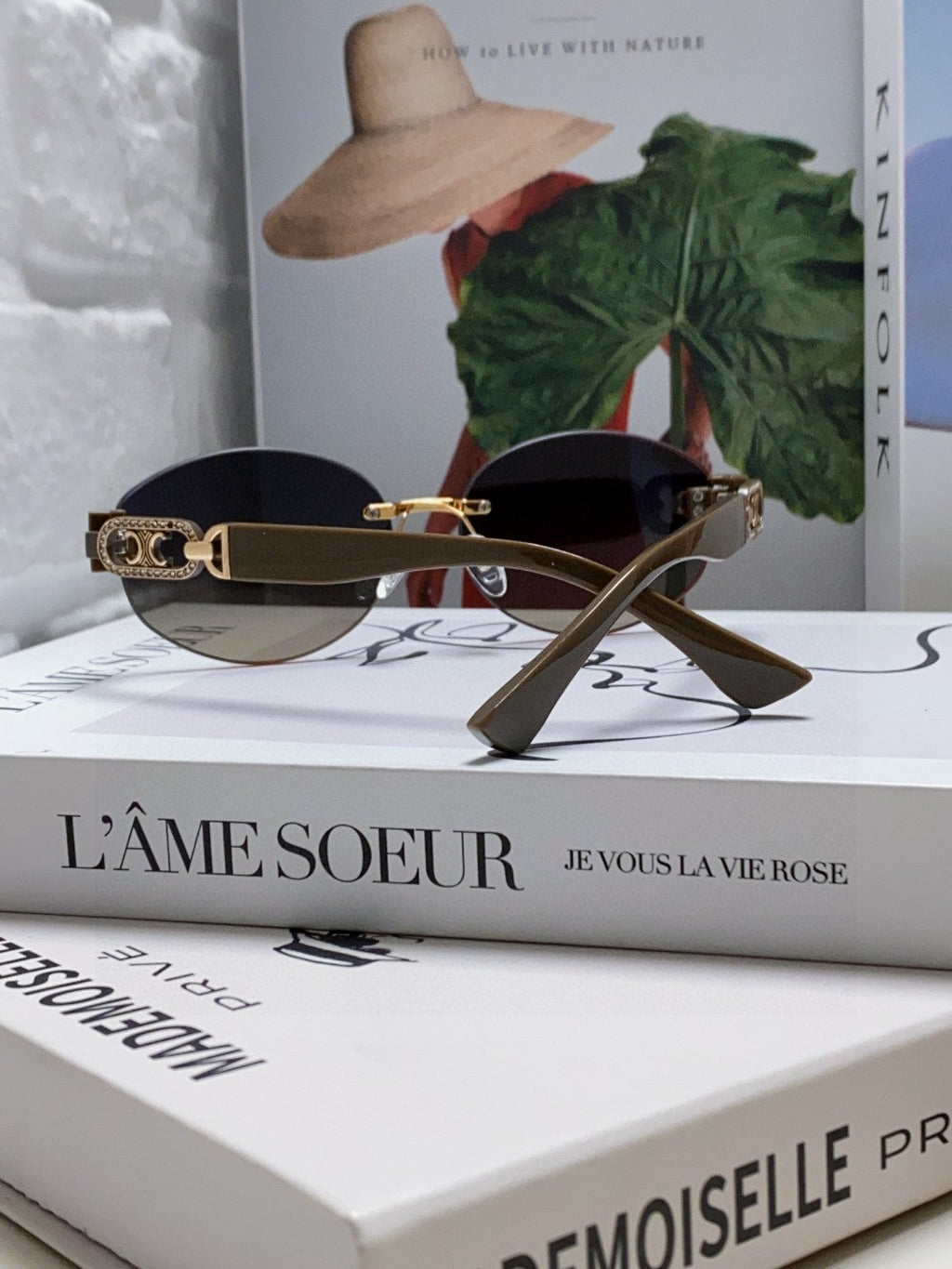 TRIOMPHE SUNGLASSES 573246 IN TAUPE BROWN METAL GRADIENT SMOKE LENSES