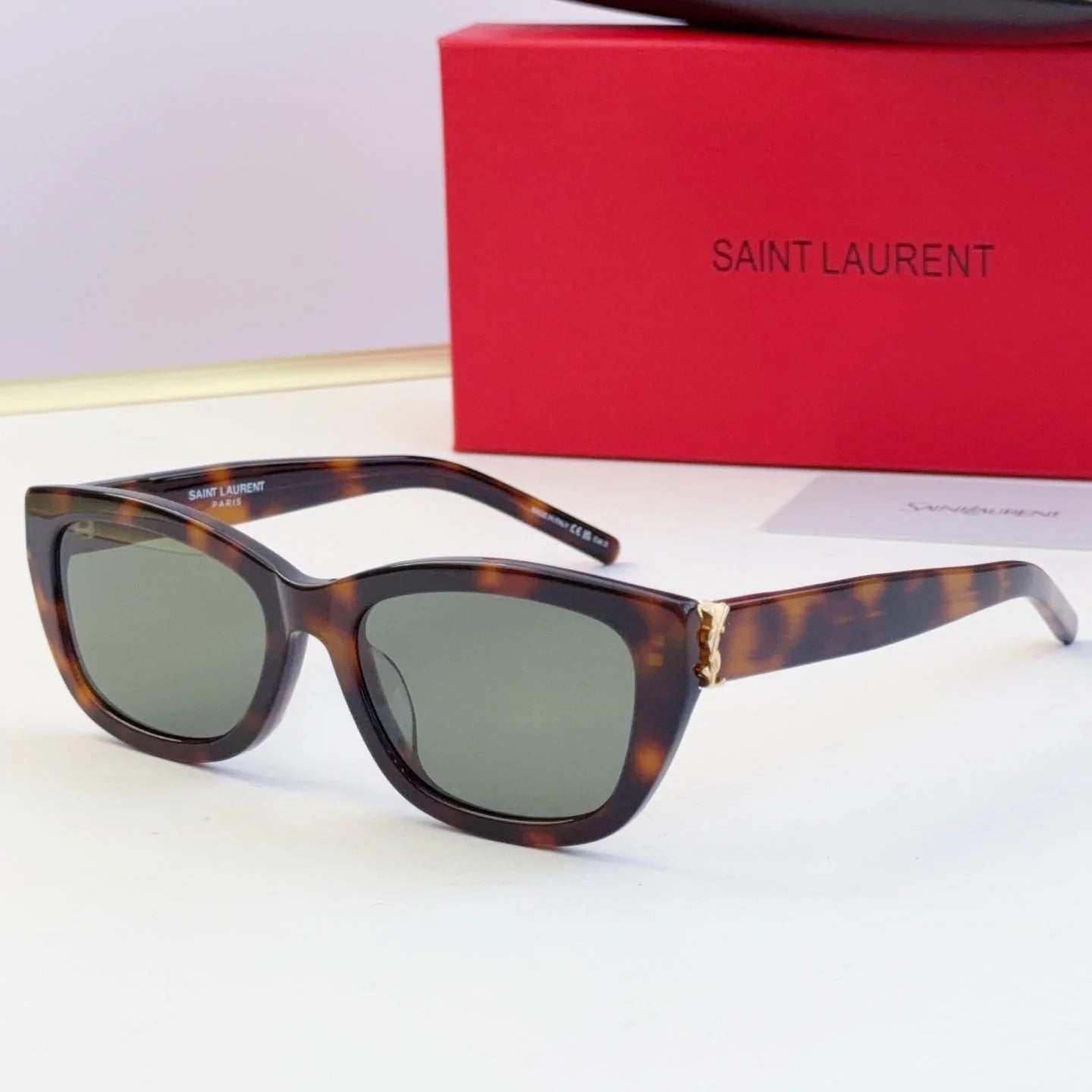Saint Laurent SL M153 Sunglasses Havana Frame And Green Lenses Acetate